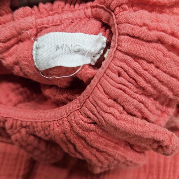 MNG Baby Girl Coral Romper 6-9 Months Ruffle Wood Buttons - Picture 3 of 6